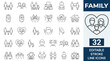 © Kingko - Family icon set. Contain icons related to parenthood, grandparents, children, adoption, and more. Editable stroke. Vector illustration