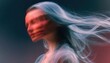 © designhunt - Shaking head portrait with intense side to side motion blur. Concept of stress anxiety and mental distortion. Person moving rapidly with vibrant blue hair and red facial glow