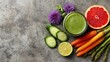© Sawat - Fresh Green Smoothie with Colorful Fruits and Vegetables on a Rustic Background Perfect for Healthy Living and Wellness Lifestyle Promotion