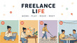 © MSTSHOHAGi - Happy diverse people working together in a modern colorful office with freelance lifestyle theme