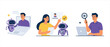 © Jahida - People working with robots on laptops, vector illustration