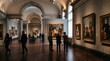 © Rajnikant - Art gallery museum interior blurred people looking at paintings exhibition hall culture heritage gallery bokeh background