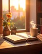 © hut - Cozy morning reading nook with coffee.