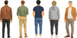 © Sanjida - Diverse Men Fashion Outfits View from Behind and Front Vector Character Set Featuring Leather Jacket Hoodie T-Shirt and Blazer Styles