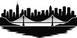 © AX - Stylized black silhouette of a modern suspension bridge and city skyline with silhouette architecture minimalist structure metropolitan building landscape development engineering downtown