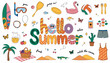© Photo Magic - Colorful summer themed illustration with hello summer text and various objects