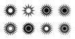 © Mdal - Set of stylized sunburst explosion icons - Minimalist black and white sunburst explosion icons arranged in a grid pattern for design or illustration use.