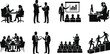 © Biplob Creators - Business Communication and Corporate Meeting Silhouette Set with Leadership and Office Presentation Concepts