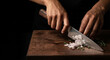 © Vivid_Vision - Professional chef slicing shallots on a wooden cutting board