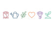 © Karina - Collection of charming pastel outline icons depicting gardening elements, nature, and symbols of love and growth in a clean, modern design.