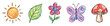 © eclipse - Nature elements icons set. Children's drawing and spring concept. Includes sun, leaf, flower, butterfly, mushroom. Hand-drawn doodle style