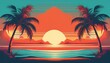 © Erik - retro summer vibes banner abstract silhouette palm and beach background
