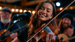 © Maksym - Folk musicians circle around a single microphone in a dimly lit community hall, fiddle player leaning into a reel, session guitarist and bodhran drummer exchanging glances during a grassroots folk r