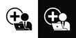 © bibin - Male office worker at laptop with plus symbol icon. Vector graphic representing remote hiring, adding digital team members, or new online business account registration.