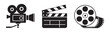 © Sumon - Cinema icons set including camera clapperboard and film reel isolated on transparent background.
