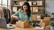 © Infinity Diamonds - Indian small business owner packaging customer orders in ecommerce workspace with inventory management shipping and fulfillment operations