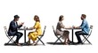 © PixelPulse Creative - Two couples sitting at cafe tables isolated on white background