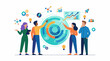© Nasi - A group of people pointing at a colorful circular graphic with various symbols
