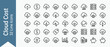 © Faima - Modern rounded vector line icon set of 32 cloud cost optimization and FinOps symbols for financial operations, cloud computing management, budget tracking, and infrastructure efficiency.