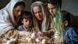 © Tania - Iranian family gathered around a Haft-Seen table arranged with sprouted wheat and decorated eggs, a grandmother pointing to each symbolic item while young children lean in close with wide eyes, the