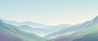 © Sadia - Panoramic vector banner illustration featuring a serene mountain landscape with minimalist layered hills enveloped in soft morning fog, creating a peaceful and calm nature atmosphere and scenery.
