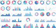 © VecktorWorld - Colorful infographic vector charts set with pie graphs bar diagrams line charts area graphs pyramid shapes and statistics