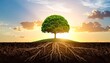 © Ayazvaa - Tree with Visible Roots at Sunrise Representing Growth and Foundation