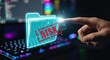 © Kazi - Finger points to glowing digital folder with 'RISK' stamp during data security concept