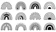 © GULSHAN - Minimalist boho rainbow vector icon set with simple bold line art abstract nursery graphics black and white