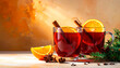 © Kovac Mario - Warm Mulled Wine with Orange Slices and Cinnamon in Glass Mugs on Textured Wooden Surface
