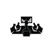 © Design Planer - Black silhouette of a business meeting with people at a table and a presentation screen on a white background, for office work