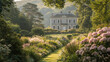 © Anneleven - Stately historic country house set in a sunlit English garden with manicured lawns, blooming beds and tranquil pathways