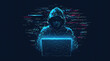 © Kang - Hacker in hoodie working on laptop in dark digital environment