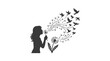 © ayana - Silhouette of a girl blowing dandelion seeds that transform into flying birds.