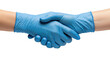© shahida  - Two people shaking hands wearing blue medical gloves isolated on transparent background