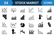 © Radhakanta - Stock market icon set. Increase and Decrease icon set. Growth up and down or Profit and loss icon. Containing stocks, stock exchange, shares, investment, financial goal, bull market, bear market icon.
