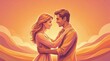 © Formoney - Young couple embracing in warm stylized sunset landscape