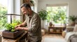 © Ivairrend - Mature man cultivating fresh herbs in an indoor smart garden system