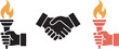 © Dalim 7 - Handshake with torch icon set, vector illustration featuring partnership, trust, and collaboration symbols combined with a torch representing passion, leadership, and shared vision in a clean modern