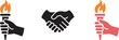 © Dalim 7 - Partnership and passion icon collection, vector set including handshake gestures paired with burning torch elements, representing teamwork, unity, motivation, and strong business relationships