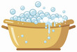 © CreativeGrid - Golden wash basin overflowing with clean water and rich soapy blue bubbles, ideal for cleaning, hygiene, and laundry themes.