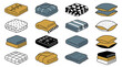 © Alya - Folded blankets and patterned throw pillow icons set.