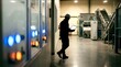 © Lumaverse - Professional facility manager walking down a bright modern office corridor while performing a