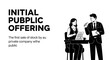 © Hafiz - Line art illustration of a business professional explaining an initial public offering (IPO) to a colleague in an office setting.