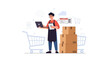 © Aluna - E-commerce entrepreneur managing online orders and inventory with laptop and boxes, vector illustration