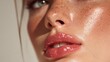© anis rohayati - Close up of a face featuring detailed skin and red lips under natural light