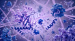 © Celt Studio - Abstract microscopic molecular biology background showing complex blue purple protein structure scientific research biotechnology chemistry concept detailed organic cellular environment