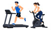 © Mark - Man on treadmill and woman on exercise bike vector illustration