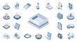 © Naur - Isometric icons representing healthcare, technology, and medical equipment in a clean, modern style.