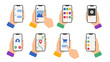 © Alan - Set of hands holding smartphones with different app screens